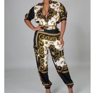 Multi-Print Crop Jacket & Pant Set
